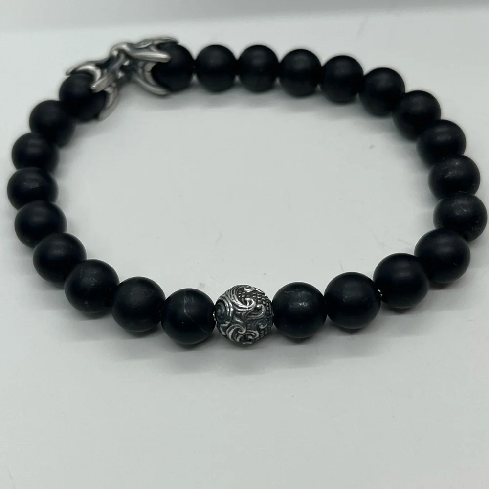 David Yurman black onyx spiritual bead bracelet with waves 8mm